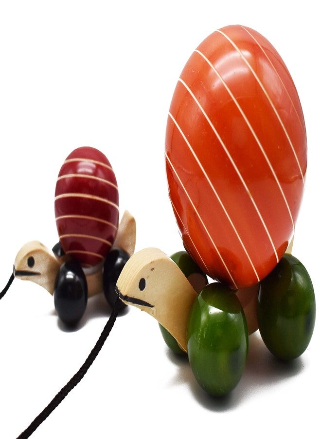 Justhandmade Wooden Tortoise Pull Along Toy for Kids, Colors May Vary (Combo of 2)
